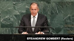 Russian Foreign Affairs Minister Sergey Lavrov, speaks during the General Debate of the 72nd United Nations General Assembly at UN headquarters in New York, New York, USA, 21 September 2017. 