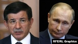 Premierul turc Ahmet Davutoglu și președintele rus Vladimir Putin