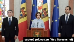 Spicherul Igor Grosu, alături de președinta Maia Sandu și premierul desemnat Vasile Tofan. 