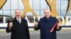 Президент Азербайджана Ильхам Алиев и президент Турции Реджеп Тайип Эрдоган (справа) на открытии аэропорта в Физули. 26 октября 2021 года.