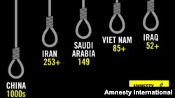 طرح گرافیکی عفو بین‌الملل از پنج کشور صدر فهرست موارد اعدام در جهان، به ترتیب: چین، ایران، عربستان سعودی، ویتنام و عراق