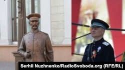 The famous police statue in Minsk and Belarusian Interior Minister Igor Shunevich