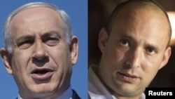 Ysraýylyň premýer-ministri Benýamin Netenýahu (sagda) we Naftali Bennet