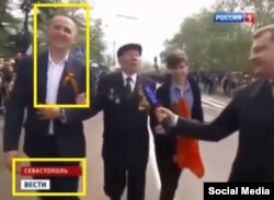 Кадр из программы российского телеканала, на котором виден глава винницкой полиции Антон Шевцов на параде в Севастополе