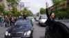 Armenia -- Near Yerevan's main train station, groups of protesters merge into larger group heading for the city center, 22 April 2018