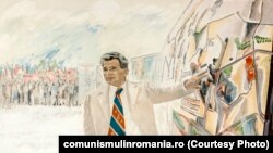 Vizită de lucru; autori: Ion Vinţan, Vladimir Setran; oferit de Comitetul municipal de partid București; anii 1980. Sursa comunismulinromania.ro (MNIR)