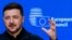 Ukrainian President Volodymyr Zelenskyy attends a press conference on the day of the European Union leaders' summit in Brussels.