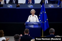 Очільниця Єврокомісії Урсула фон дер Ляєн виголошує промову про стан Європейського Союзу (SOTEU) у Європарламенті в Страсбурзі, Франція, 16 вересня 2026 року
