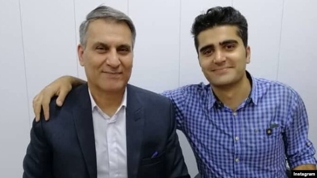 منوچهر بختیاری در کنار پسرش، پویا بختیاری از جان‌باختگان اعتراضات آبان ۹۸ 