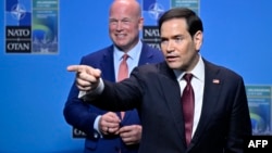 US Secretary of State Marco Rubio talks to reporters after a NATO Foreign Ministers' meeting in Helsingborg, Sweden, on May 22. 
