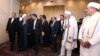 Iranian president Hassan Rouhani greeting Zoroastrian Mobads (clergy), just before his inauguration in Parliament on August 5, 2017.