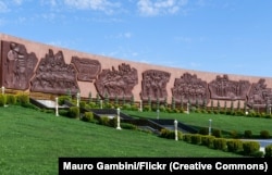 A detail of the the Halk Hakydasy Memorial Complex in Ashgabat photographed on April 4.