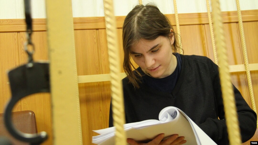 Yekaterina Samutsevich, a member of the punk band Pussy Riot, appears in Tagansky District Court, Moscow.