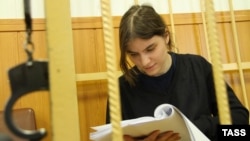 Yekaterina Samutsevich, a member of the punk band Pussy Riot, appears in Tagansky District Court, Moscow.