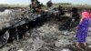 A local resident stands amid wreckage at the crash site of a Malaysia Airlines plane, which was shot down over eastern Ukraine last year, killing all 298 people on board.