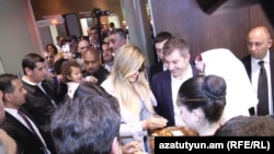 Armenia - U.S. reality TV star Khloe Kardashian and rapper Kanye West are greeted at Yerevan's Zvartnots airport, 8Apr2015.