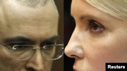 Коллаж из фотографий Михаила Ходорковского и Юлии Тимошенко.