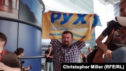Saakashvili is greeted by supporters at Boryspil airport outside Kyiv on May 29.