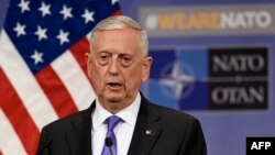 U.S. Defense Secretary Jim Mattis delivers a speech during a press conference at the NATO Defense Council meeting at NATO Headquarters in Brussels in June.