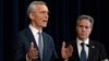 U.S. Secretary of State Antony Blinken (right) listens as NATO Secretary-General Jens Stoltenberg speaks during a news conference at the State Department in Washington on January 29.