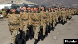 Armenia - Soldiers march at a military base in Tavush, 12Feb2014.