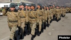 Armenia - Soldiers march at a military base in Tavush, 12Feb2014.