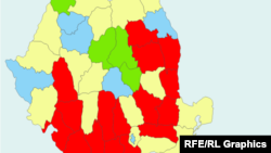 Harta alegerilor: PSD- roșu, PNL- galben, USR-PLUS - albastru, UDMR - verde.