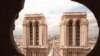 The two towers of Notre Dame Cathedral in Paris as seen from the spire in June 1998.
