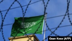 A Saudi flag at the consulate in Istanbul where Jamal Khashoggi was killed.