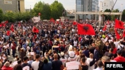 Kosovo's leftist-nationalist Vetevendosje party held a rally in Pristina's Skanderbeg Square on June 12, with participants calling for new elections.