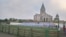 Nagorno-Karabakh -- A football pitch for children and an Armenian church in Shushi (Shusha), September 6, 2018.