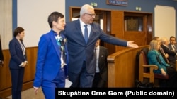 Komesarka za proširenje EU Marta Kos i predsjednik Skupštine Crne Gore Andrija Mandić, januar 2025. 