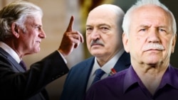 Амэрыканскі прапаведнік Фрэнклін Грэм, Аляксандар Лукашэнка, Валер Карбалевіч. Каляж