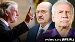 Амэрыканскі прапаведнік Фрэнклін Грэм, Аляксандар Лукашэнка, Валер Карбалевіч. Каляж