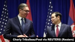 Presidenti serb, Aleksandar Vuçiq, me Sekretarin amerikan të Shtetit, Marco Rubio, në Nju Jork, 23 shtator 2025.