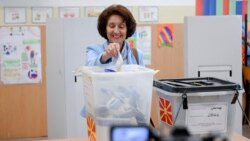Gordana Siljanovska-Davkova, the opposition candidate in North Macedonia's presidential runoff, casts her ballot at a polling station in Skopje on May 8. 