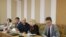 Belarus - (L-R) Irina Lejeune, Christophe Blanchet, Christophe Lejeune, Natallya Zaytsava, Didier Canesse meet with Belarusian authorities. Minsk, 25Jun2018