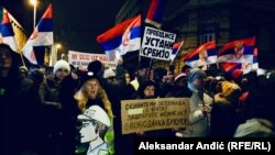 Protesters rally in Belgrade on January 12.