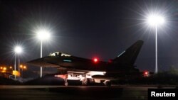 Авион Тајфун на Кралското воздухопловство подготвен да изврши дополнителни напади врз цели на Хутите, 24 февруари 2024 година.
