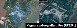 На първата снимка са очертанията на имота в кадастъра, а на втората - сателитна снимка от 2024 г.