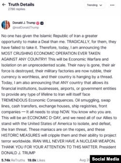 Donald Trump Truth Social post