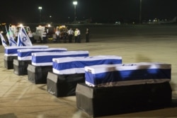 The coffins of the five Israelis who were killed during the terror attack in Burgas in 2012.