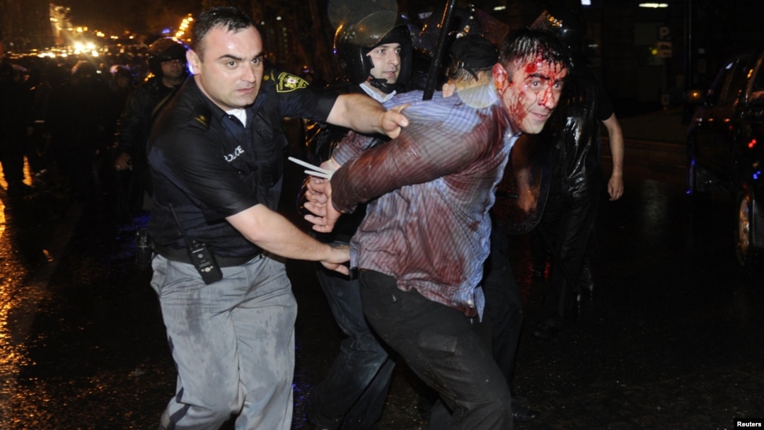 The four photographers have claimed that the case against them was retaliation for their coverage of an attack in Tbilisi on May 26, 2011 by heavily armed security personnel on demonstrators calling for the resignation of then-Georgian President Mikheil Saakashvili (file photo).