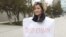 Lazzat Dosmambetova protests in Shymkent in February.