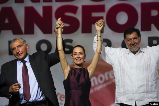 Bivša gradonačelnica grada Meksiko Klaudija Šajnbaum posle dobijanja predsedničke nominacije ispred partije Morena, 6. septembar 2023.