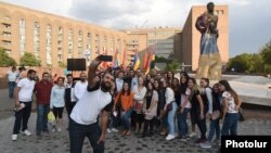 Armenia - Activists of the Armenian Revolutionary Federation pose for a photograph at the official launch of the party's local election campaign in Yerevan, 10 September 2018.