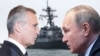 Колаж: президент Росії Володимир Путін (праворуч) і генсекретар НАТО Єнс Столтенберґ
