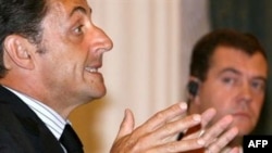 President Nicolas Sarkozy (left) led the EU's initial response to the Georgia crisis.
