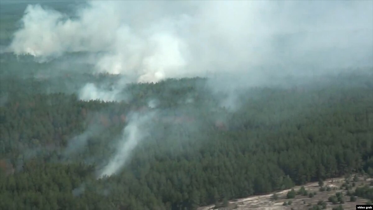 Ukrainian Firefighters Battle Forest Fire Near Chernobyl Nuclear Plant