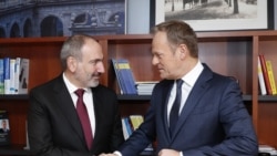 Armenian Prime Minister Nikol Pashinian and EPP President Donald Tusk during their meeting in Brussels, Belgium, March 9, 2020